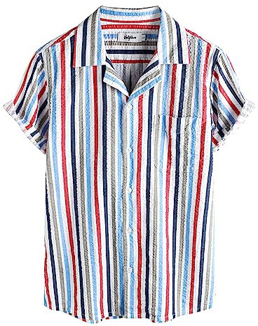 VATPAVE Herren Gestreifte Sommerhemd Casual Button Down Kurzarm Strand HawaiiHemd 3X-Large Mehrfarbig