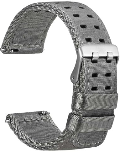 WOCCI 18mm Nylon Uhrenarmband für Herren, Seidiges Nylon mit Doppellöchern, Silberne Schnalle (Grau)