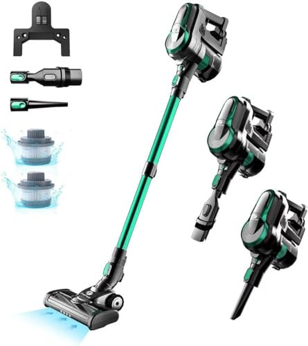 FixtFixer Cordless Vacuum, 350W/30KPA Stick Vacuum Cleaner up to 55 mins Runtime, 6 in 1 Vacuum Cleaner Cordless Powerful, 1.1L LED Headlight Lightweight Vacuum for Pet Hair Carpet Hard Floor