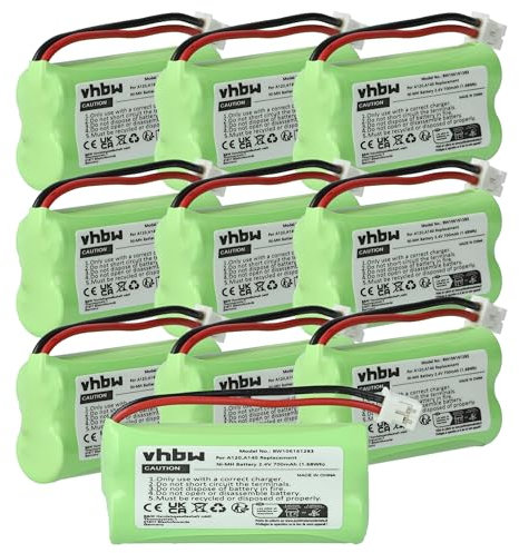 vhbw 10x Akku kompatibel mit Siemens Gigaset A245 WEIB, A260 Duo, A260 Trio, A260, A26, A265 schnurlos Festnetz Telefon (700 mAh, 2,4 V, NiMH)