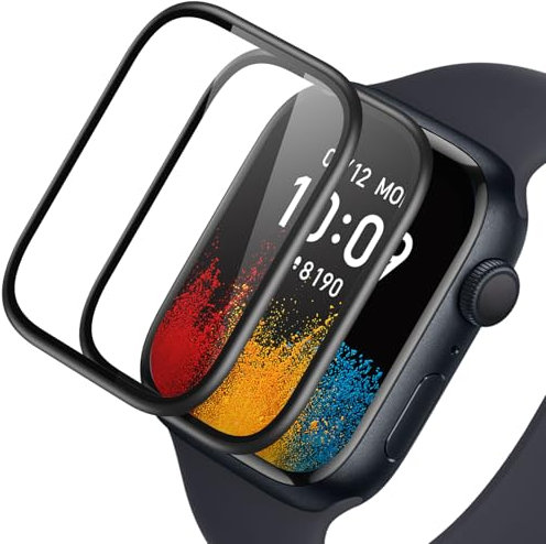 IQShield Verre Trempé pour Apple Watch 45mm Series 9/8/7, 2 Pièces Haut Définition Protection écran, Vitre Protection de Anti Rayures, 3D Couverture Complète, Anti-Empreintes, Sensible au Toucher
