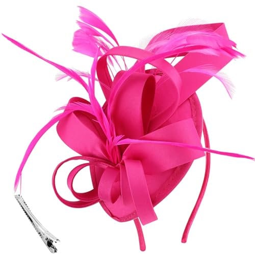 DRESHOW Fascinator Hüte für Damen Pillbox Hut mit Schleier Stirnband und Einer Gegabelten Clip Tea Party Kopfbedeckung