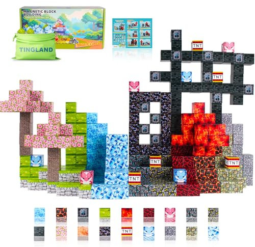 TINGLAND Magnetische Blöcke, 112 Stück BAU Magnet Magic Welt, Kreatives Spielzeug für 3+ Jahre alte Mädchen Jungen, Montessori sensorische STEM Vorschule Kleinkind Spielzeug im Freien