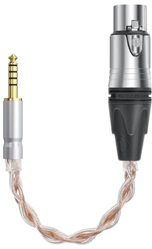 GEEKRIA Cable adaptador de audio equilibrado macho de 4,4 mm a XLR hembra de 4 pines, cable adaptador de audio chapado en cobre plateado OCC, compatible con amplificadores, micrófonos (20 cm)