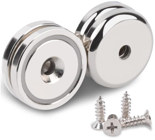 Aenienoe Neodym Magnete 32mm Magnete Extra Stark mit Loch 42KG Kraft Topfmagnet Rund Magnet zum Anschrauben Schrauben 4 Stück