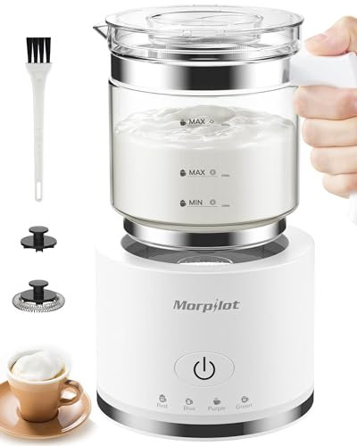 Morpilot Espumador de Leche Eléctrico, Espumador de Leche de Automático, Capacidad para 250 ml de Capuchino o 500 ml de Leche Caliente, Función 4 en 1, Diseño Dividido, Blanco