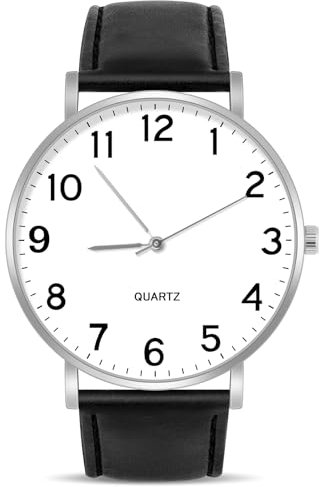 OFFCUP Armbanduhr Herren, Analog Quarz Uhr für Herren Uhren, Herrenuhr mit Lederarmband, Minimalist Uhr für Männer mit Großem Zifferblatt, Klassische Herren Business Uhr Leicht zu Lesen