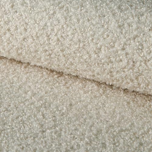 Fabreco - Polsterstoff Meterware ZENDAUR (100x142cm) – Bezugsstoff & Polsterstoff Möbelstoff Meterware: Bouclé Stoff - Plüschstoff für Sitzbank, Stühle, Sofastoffe & DIY - Robust & Weich (Creme)