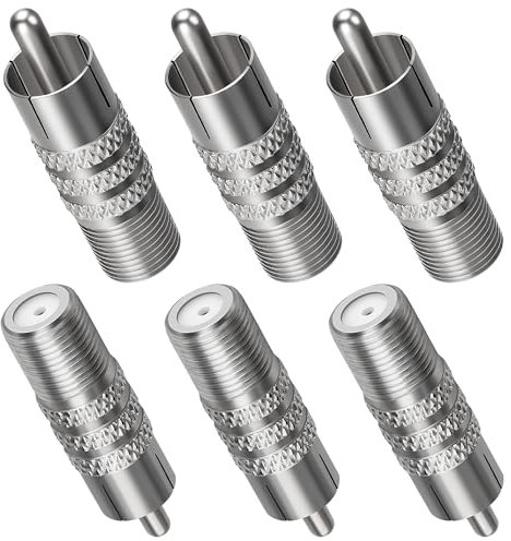 Coaxial to RCA Adapter 6 Pack, RCA Male to F Type Coax Coaxial Female Convertor Connector,Coaxial Cable Audio Connector for Subwoofer, Receiver, Game Console, TV and More