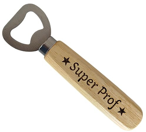 Cadeau Professeur Décapsuleur en Bois avec l'Inscription Super Prof Petit Gadget de Cuisine Original Pour Enseignant Maître Educateur Cadeau Prof de Sport