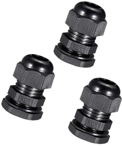 MACHSWON 3Pcs PG11 Cable Gland – Durable Threaded Wire Connector with Locknut for 5-10mm Dia Cable Wire, Black