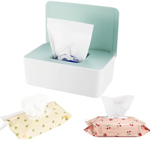 Feuchttücher Box Set, 1 Feuchttuchbox & 2 Tragbare Feuchttücher Tasche | Wiederverwendbarer Nachfüllbarer Großer Feuchtuchspender, Toilettenpapier Box für Badezimmer, Küche, Büro und Haustiere