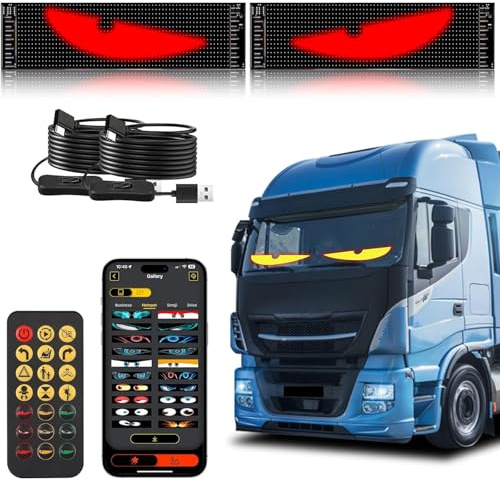 Lot de 2 lumières yeux de diable pour voitures IP65 Étanche Diable Sucer LED Camion - Panneaux lumineux yeux dynamiques avec contrôle par application et télécommande pour voiture, camion (60 x 10 cm)