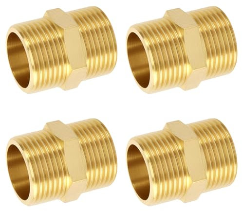 Nipplo Doppio da 3/4 di Pollice, 4 Pezzi Nipplo Doppio con Esagono Robusto e Inossidabile, Raccordo Filettato in Ottone a Doppio Nipplo Raccordi Adatti All'acqua Potabile