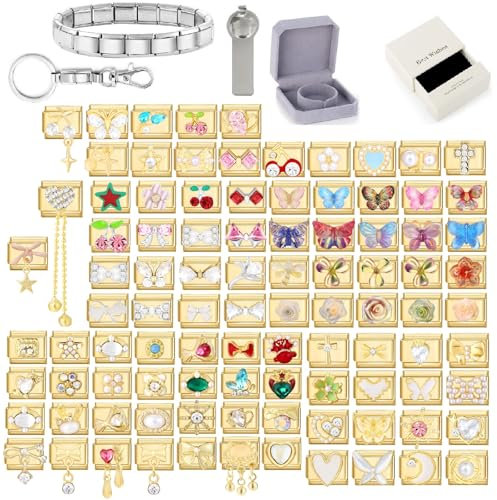 papasgix Personalisierte Italian Charm Bracelet Charms Gold Silber 10pcs Module für 9mm Italian Style Charms für Damen DIY Abnehmbar Italienisches Charm Armband Mädchen Geschenk Gold Bunt
