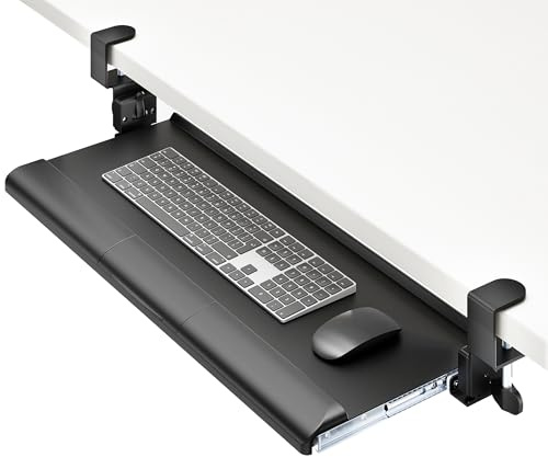 PEGZONE Tilt&Height Adjustable Keyboard Tray Under Desk with Wrist Rest,Ergonomic Computer Mouse Tray 26.77×11.81 Sit Stand Desk keyboard Holder for Typing, Perfect for Home or Office