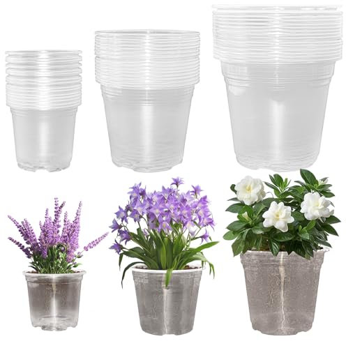 Huucozn 45 Stück Anzuchttöpfe Pflanztopf Durchsichtig 13/15/18cm Orchideentopf Transparent Pflanztopf Set Anzuchttöpfe Plastik Innentopf Pflanzen Töpfe Pflanzen für Indoor Outdoor Balkon Schreibtisch