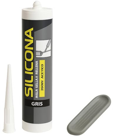 TECHZOCO Silicona universal, Silicona Multiusos, Sellador universal profesional, Apto para sellar superficies no porosas y con contacto con agua, Incluye Cánula, Contiene 280 ml, Color gris.