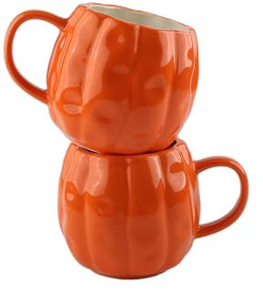 Vitrignis Set di 2 tazze a forma di zucca di Halloween, 500 ml, grandi, in ceramica, per Halloween, regali di Halloween, tazze da caffè per donne e uomini