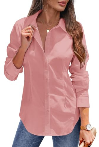 Tanmolo Damen Bluse Sommer Hemdbluse Baumwolle Business Blusen | Langarm Businessbluse, Hemdkragen, Knopfleiste, Abnäher, Büro und Alltag, Eleganter Stil