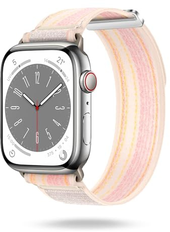 ONEFLOW Nomad Strap Kompatibel mit Apple Watch 8 (45mm) Armband Outdoor aus Nylon Stoff, Sportarmband mit Klettverschluss, Textil iWatch Armbänder Damen Herren Sport, Blush Horizon