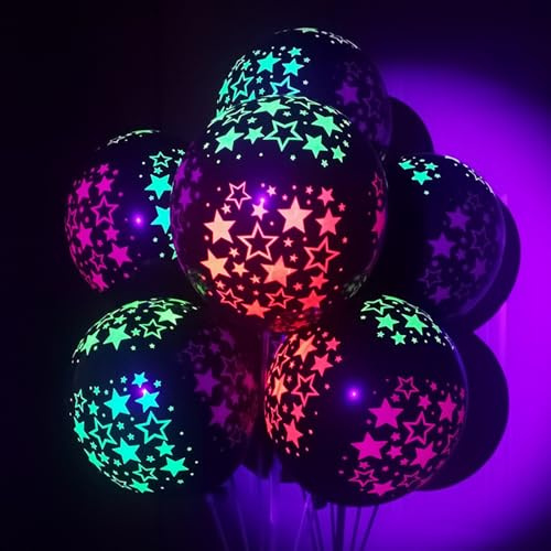 Fesnova 20 Stück Leuchtende Luftballons, Leuchten im Schwarzlicht, Fluoreszierende Mini Sterne Schwarz Ballons, Party Latexballons für Geburtstag, Hochzeitsbogen, Party Dekoration