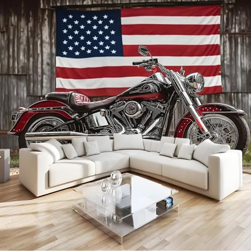 Générique Papier Peint Moto Panoramique 3D Papier Peint Drapeau américain Murale Salon Chambre à Coucher Maison Décoration Intérieure (350 x 256 cm (W x H))