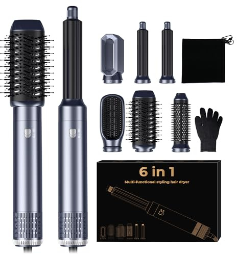 Haarstyler Hair Styler 6 In 1 Airstyler Mit Rundbürstenföhn Haarstyler Warmluftbürste rundbürstenföhn Airflow Lockenstab Automatisch, Volumen Föhnbürste,Für Glätten, Trocknen, Volumen, Locken