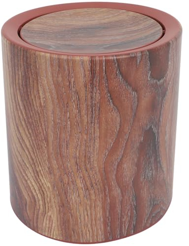 DIYEAH Farmhouse Garbage Bin with Natural Wood Grain Finish Medium Wood Effect Trash Can with Easy Flip Lid Rustic Wastebasket for Bathroom Kitchen Living Stylish Decorative Container | Easy to Clean Surface, Moderate Capacity, Bedroom and Living Room Use, Home Office Wastebasket