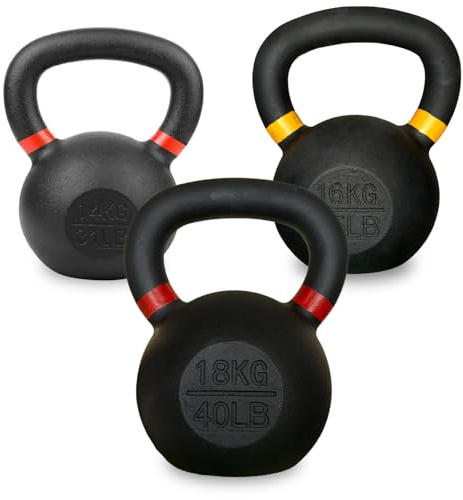 Cast Iron Kettlebell Set – 3 Piece Weight Set (12 kg to 72 kg) – Solid Core, Flat Base, Wide Grip Handle – Full Body Workout for Home Gym Strength Training ((8+10+12)30Kg)