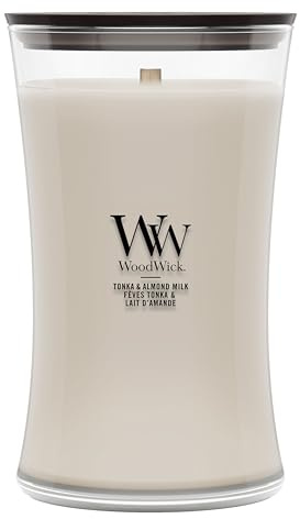 WoodWick Scented Candle | Large Hourglass Candle | Tonka & Almond Milk | Perfect Gifts for Women