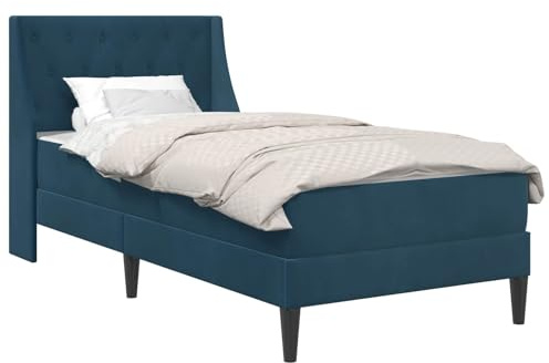 vidaXL Bettgestell mit Matratze mit Matratze Blau 100 x 200 cm Samt