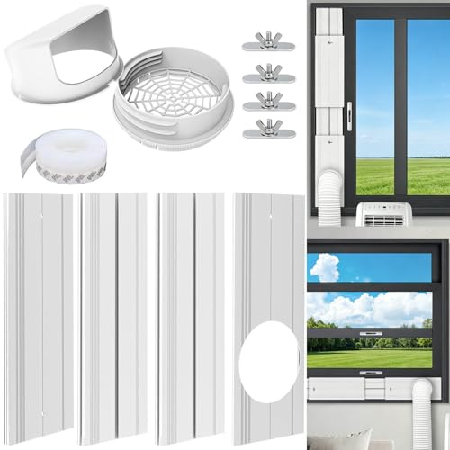 Portable Air Conditioner Window Vent Kit with 2-in-1 Coupler Fit for 5.0/5.9” Exhaust Hose, Mobile AC Unit Window Seal Vent Kit with Seamless Slot Plates for Vertical/Horizontal Sliding Window