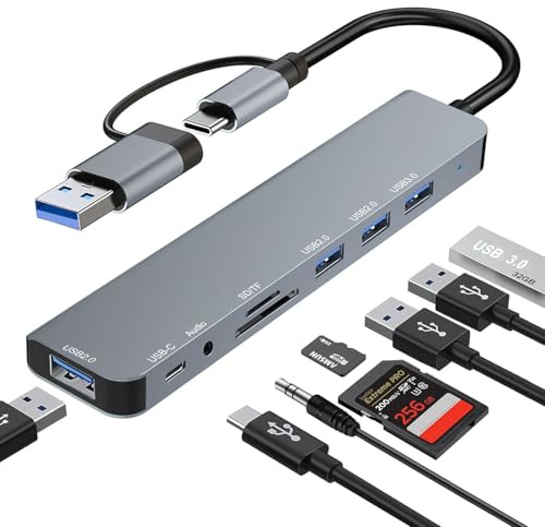 USB C Hub USB Hub 3.0, 8 in 2 USB C Hub Multiport Adapter mit USB 3.0, 3*USB 2.0, USB-C, TF/SD Kartenleser, 3.5mm Audio, USBC & USB Splitter, Typ C Hub für MacBook/iPad/PC/PS5/PS4/Laptops/Tablet usw