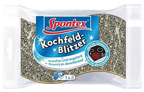 Spontex Kochfeld-Blitzer - Glaskeramik reiniger - für Glaskeramik und andere empfindeliche Oberflächen - mit Reinigungs- & Scheuerseite - Einzel