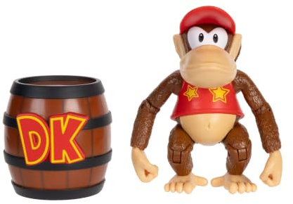 Nintendo Diddy Kong Actionfigur (4 / 10 cm), offiziell lizenziert, 13 Bewegungspunkten, inkl. Fass-Accessoire, perfekt für Sammler