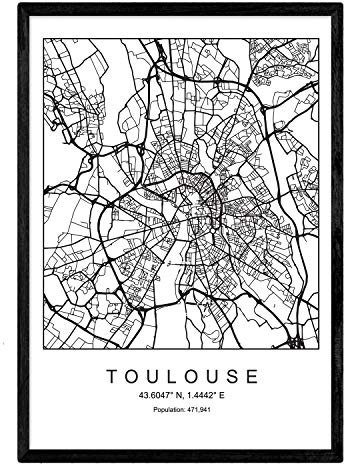 Imprimer Plan de la ville de Toulouse style nordique noir et blanc. affiche de format A3 papier imprimé No 250 gr. Peintures, estampes et affiches pour le salon et chambre à coucher