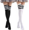 Soudittur Damen Kniestrümpfe Overknee Strümpfe Warme Knitting High knee Socks Mädchen Sport Socken Leggings Strümpfe Cheerleader Baumwollstrümpfe (2 Paare Schwarz + Weiß (B))