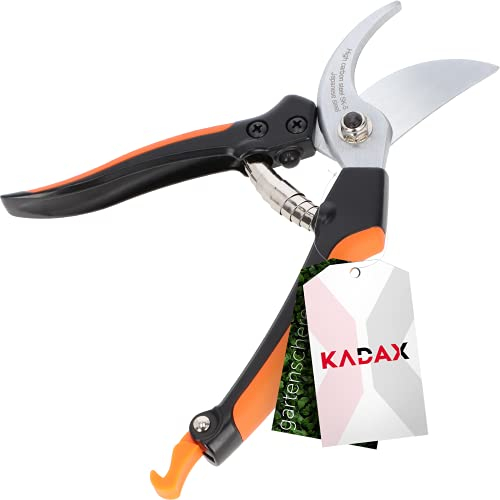 Sécateur KADAX, sécateur en acier au carbone, longueur: 20 cm, sécateur professionnel pour branches, brindilles, revêtement antiadhésif, sécateur, noir/orange