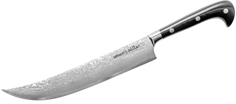 SAMURA Sultan Kochmesser Damast Chefmesser 210mm Klinge aus japanisch AUS 8 Edelstahl, Ultra scharf, ergonomischer G10 Carbon Handgriff, rostfrei, Damastmesser, damaszener Schwarz