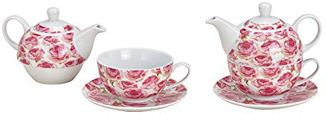 Wurm - Teekannen Set Rosen Dekor aus Porzellan Pink/Rosa 3er Set, (B/H/T) 17x15x15cm 200/450ml