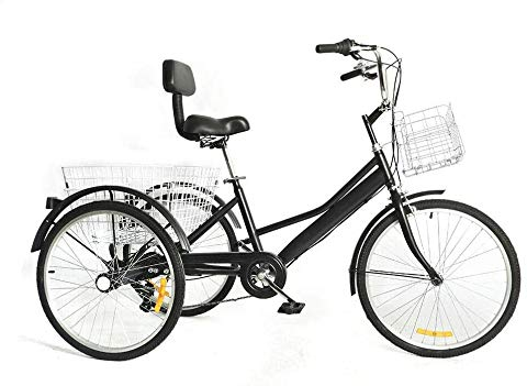 DIFU 24 3-Rad Dreirad Sitz Gemütlich Räder Schwarz Erwachsene Fahrrad Einstellbare Dreirad Tricycle 7-Gange mit 2X Korb NEU