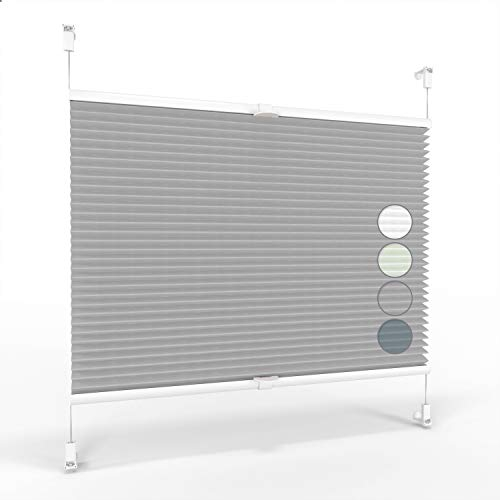 ALOHA Plissee ohne Bohren Klemmfix Faltrollo Plisseerollo Blickdicht Sonnenschutz Jalousie für Fenster & Tür (Grau / 50x130cm / Breite x Höhe)