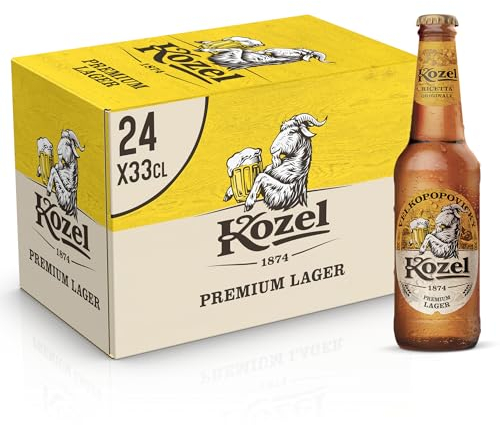 Kozel Birra Premium Lager, Cassa Birra con 24 Birre in Bottiglia da 33 cl, Pale Lager dal Gusto Ricco e Bilanciato, Gradazione Alcolica 4.6% Vol