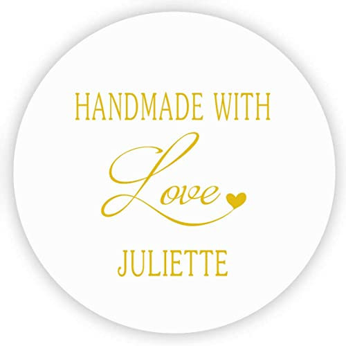 MameArt 50stk 4cm Aufkleber Handmade with Love Personalisiert mit Namen Liebe, Etikett für Hochzeit Taufe Kommunion Geburtstag Feste Geschenke Präsente (Gold 2)