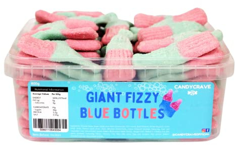 Candycrave Giant Blue Bottles 600g Tub | Fizzy Raspberry Flavour | Chewy Jelly Sweets | Bulk Tub | Pick & Mix Favourite