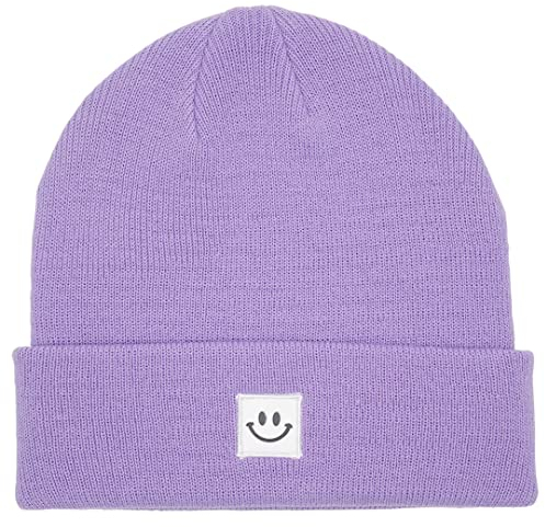 MaxNova Strickmütze mit lächelndem Gesicht für Damen und Herren, Lila Smile, Einheitsgröße