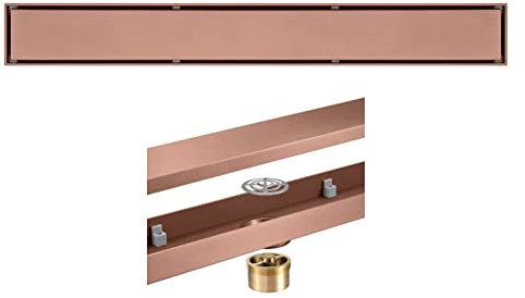 Duschrinne Edelstahl Ablaufrinne Bodenablauf Befliesbar 2 in 1 sehr Flach Badezimmer Duschablauf 60 cm (Blanco : Rose Gold)