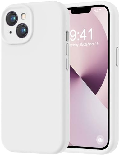 LOVE 3000 Designed for iPhone 13 Case, Premium Silicone with [Camera Protection] [Soft Anti-Scratch Microfiber Lining] Shockproof Protective Phone Case for Lanyard Women Men Girls 6.1, White