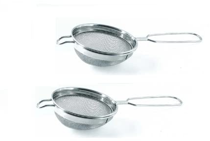 Premium Stainless Steel Fine Mesh Strainer Kitchen Colander Sieve with Handle - Ideal for Tea Coffee Flour Filter,Juice Egg and Fruit Juices - Pack of 2 (8.5 cm Diameter)